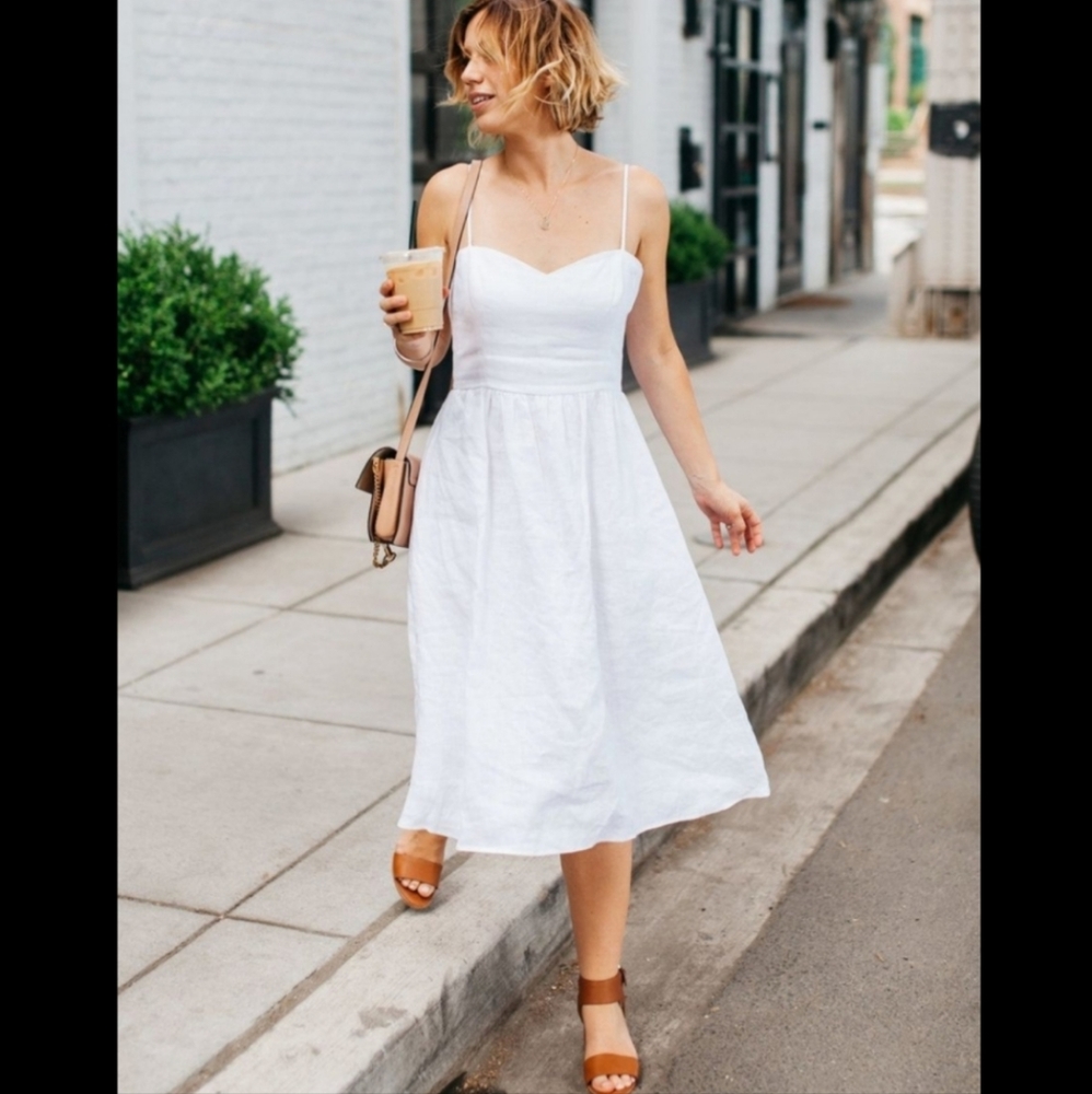 LAST ONE! REFORMATION Sz M and L NWT OLIVIA LINEN WHITE DRESS BLOGGER'S FAVORITE